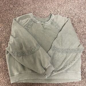 Aerie Heathered Gray Sweatshirt with Lace Accents
